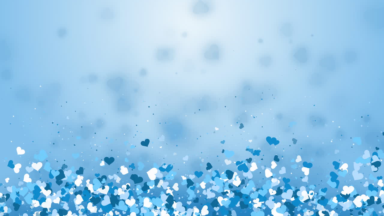 Seamless loop painted blue heart background. Animated flying hearts. Empty space for text.