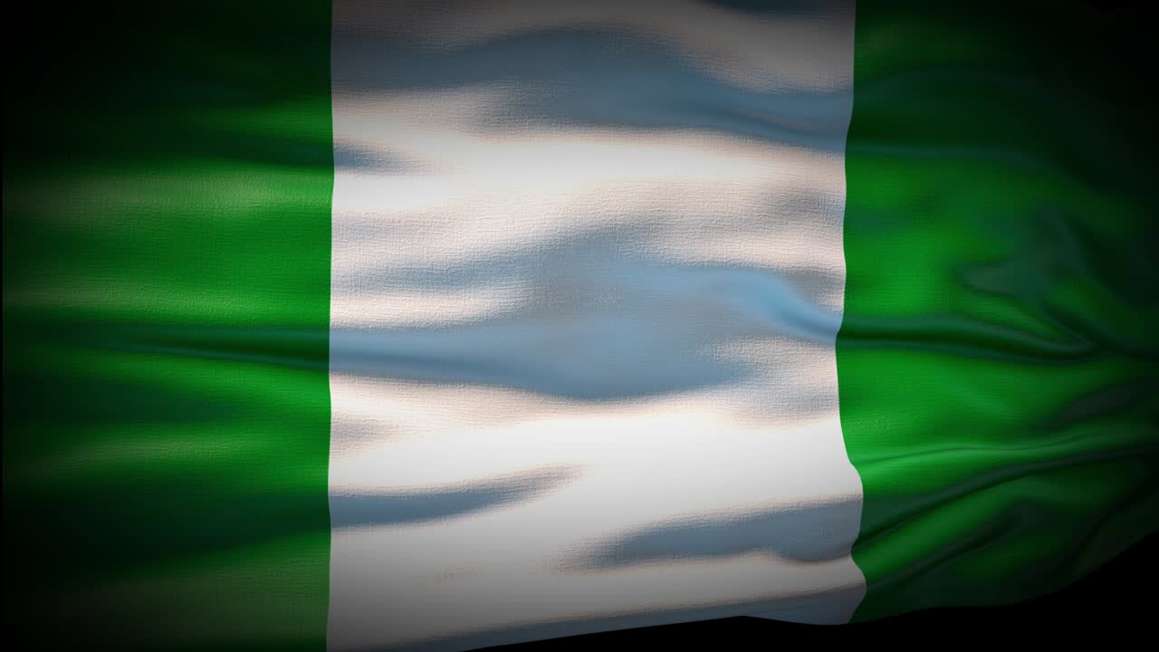 Animation Nigeria flag is waving seamless loop. Nigeria flag waving in the wind. Realistic 4K national flag of Nigeria Closeup.