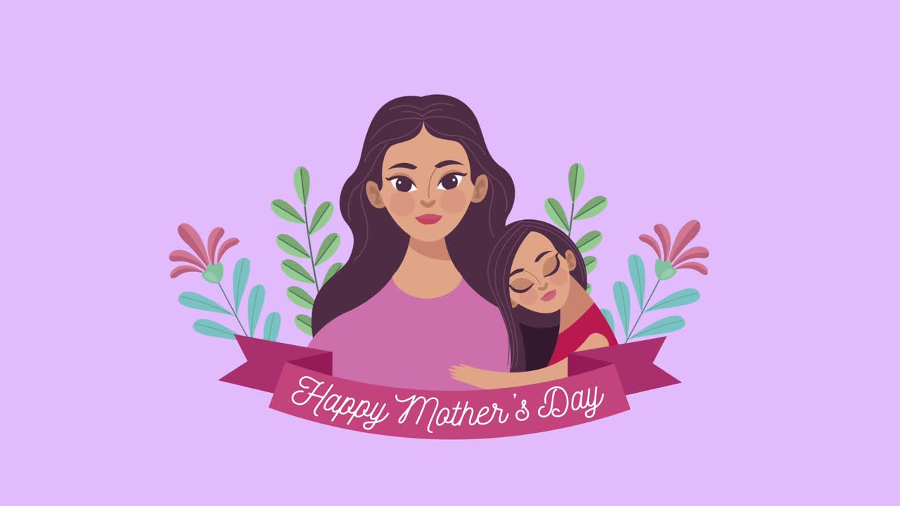 feliz día de la madre letras en cinta con la madre y la hija en el jardín