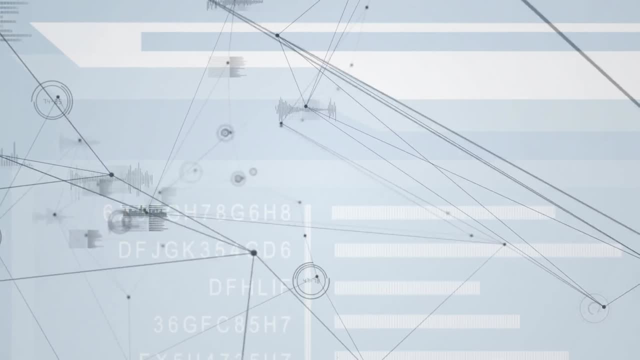 Animation of network of connections and data processing on white background