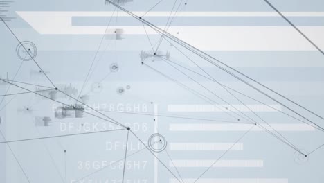 Animation-of-network-of-connections-and-data-processing-on-white-background