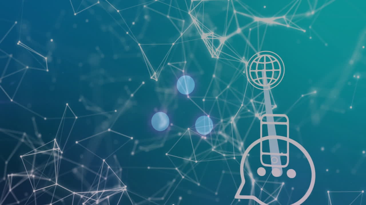 Network of connections and data processing animation over smartphone icon