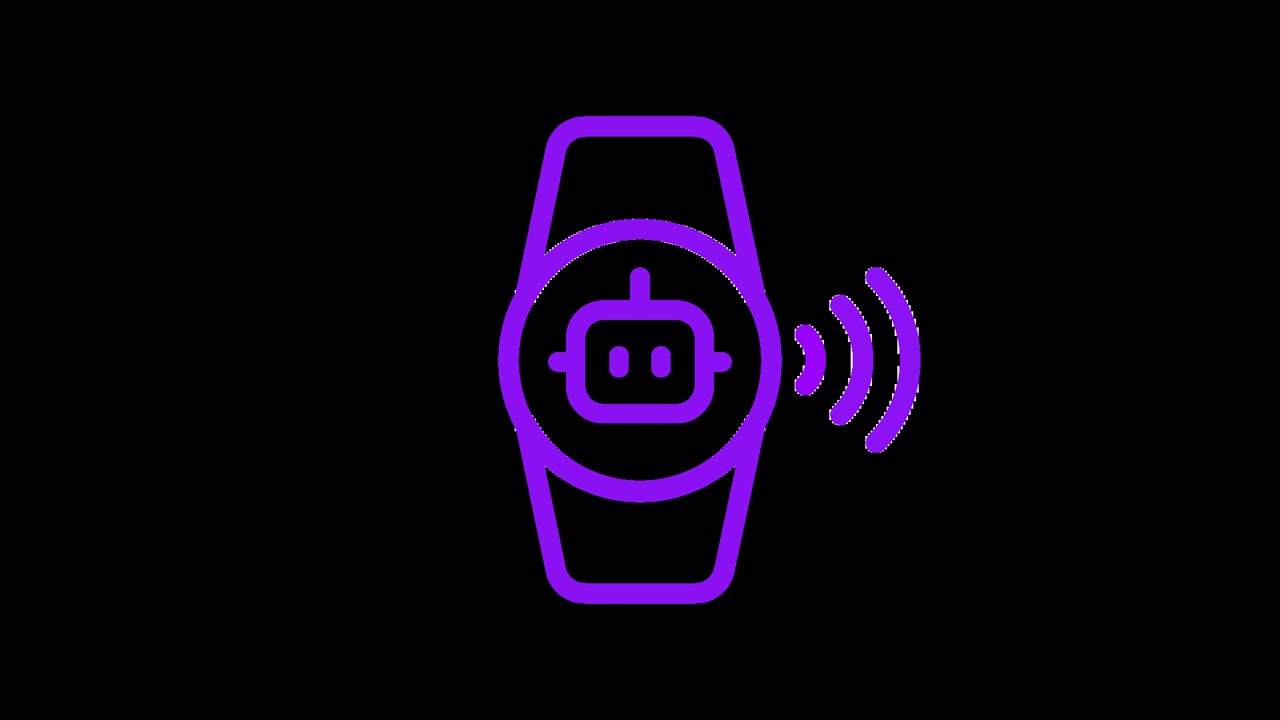 Icona Animata di Smartwatch con Volto di Robot e Onde di Segnale