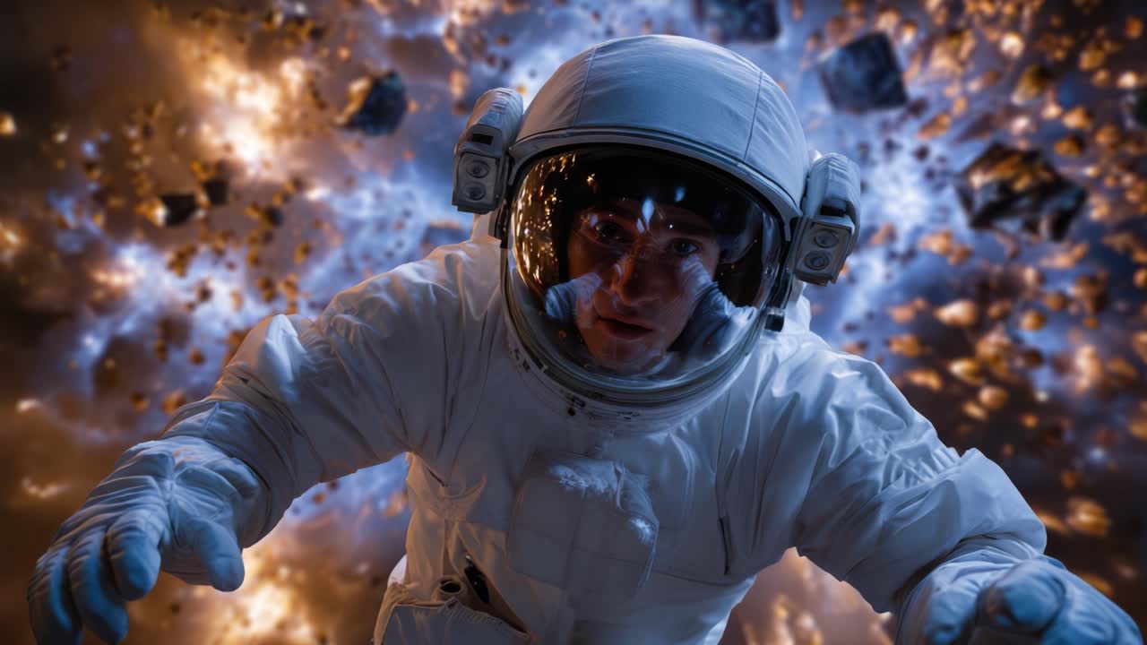 Udforskning af kosmos: En astronauts rejse gennem rummets kaos og kosmisk affald i et betagende sci-fi eventyr.