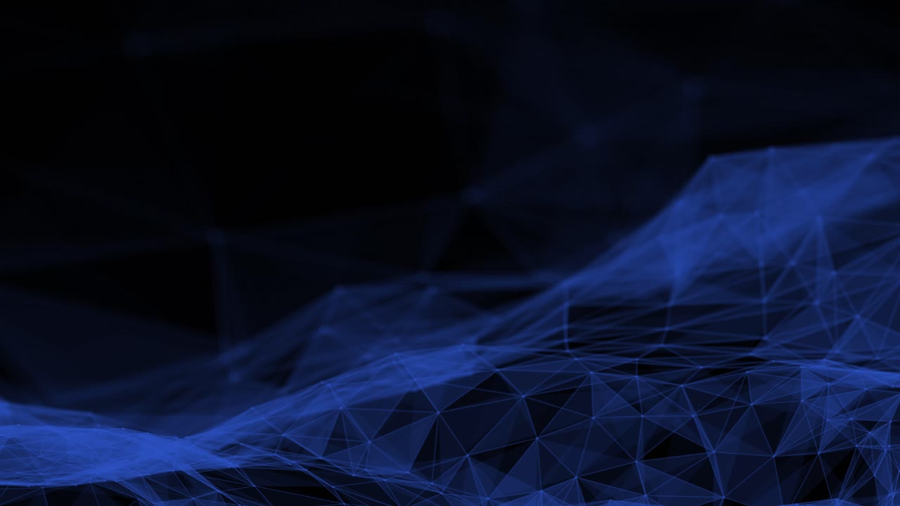 This Blue Plexus video background represents a flight through the bright glowing grid of dots connected with lines over a dark background in a blue hue