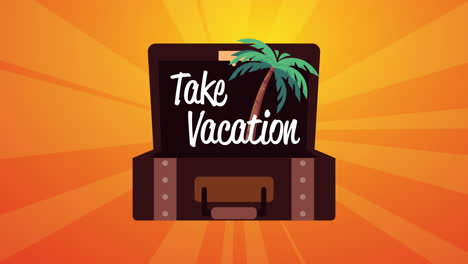 summer time animation with take vacation lettering in suitcase