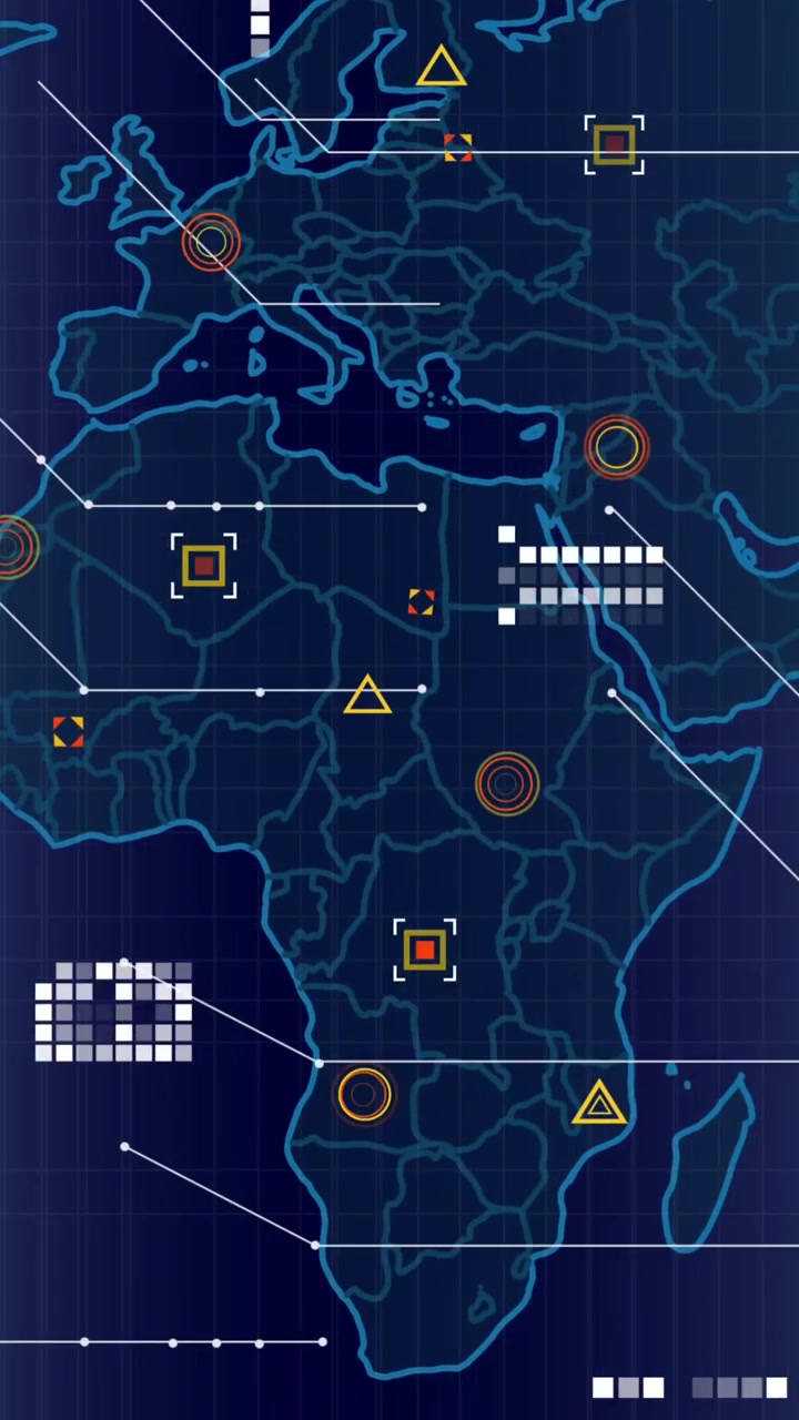 Animation of data processing over world map against blue gradient background