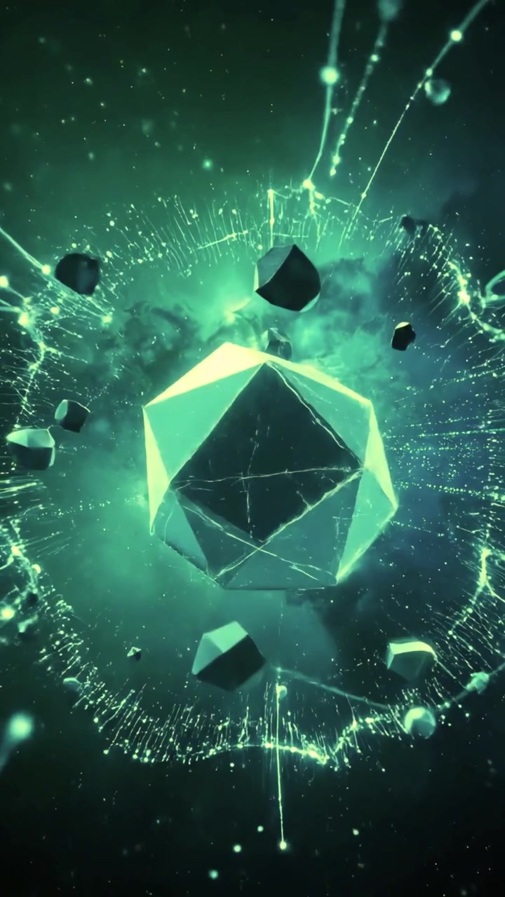 Abstrakt geometrisk form, der dannes i grønt digitalt rum