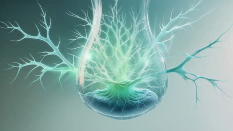 abstract glowing neural network in a glass vessel