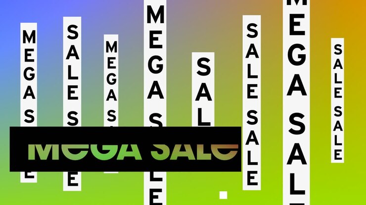 Animation of mega sale text on colourful background