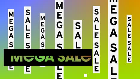 animation of mega sale text on colourful background