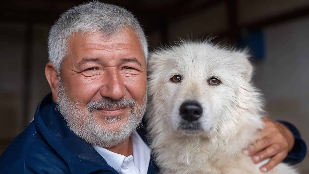 A Heartwarming Bond: A Man and His Loyal Dog Share a Moment of Joy and Companionship in a Cozy Environment