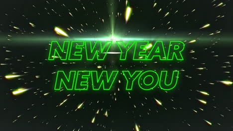 new year new you text animation over starburst effect background