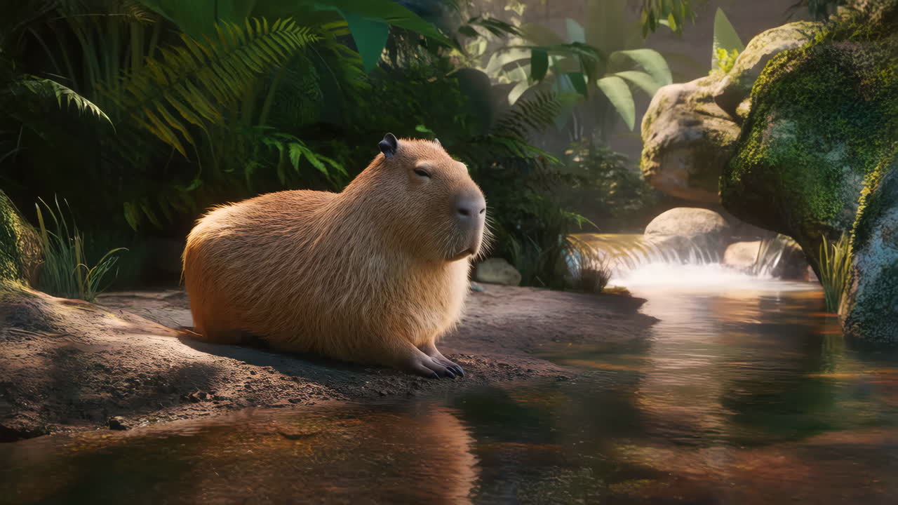 Capybara in a Tropical Rainforest Scene