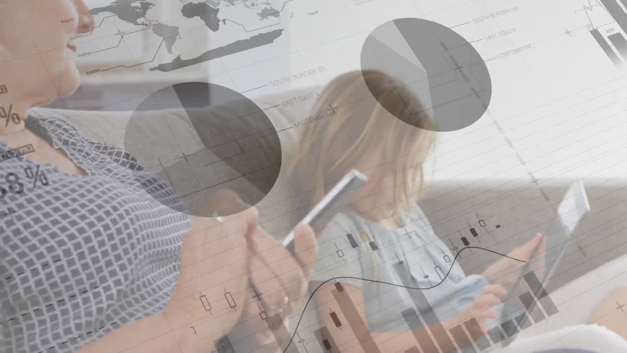 procesamiento de datos estadísticos contra la abuela y la nieta usando tableta digital