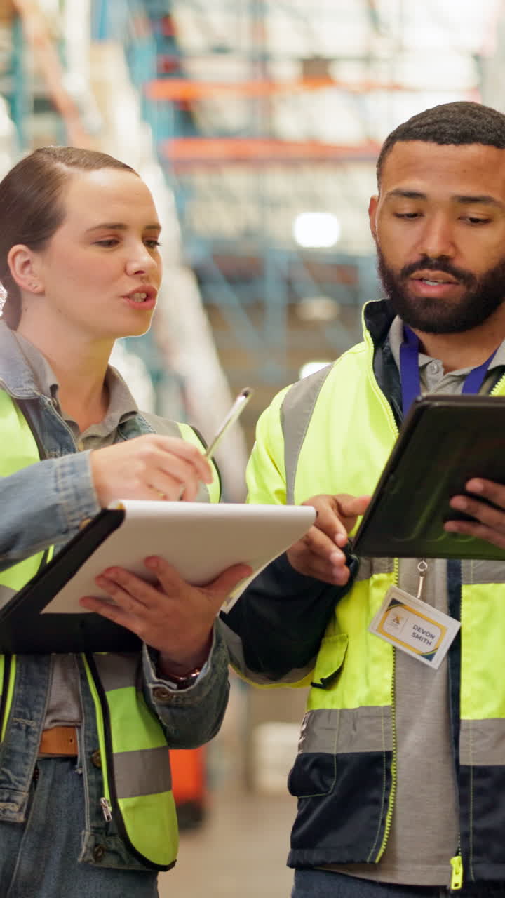 equipo de almacén discutiendo el inventario
