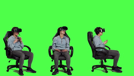 La-Jugadora-Usa-Cascos-De-Realidad-Virtual-Para-Jugar-Con-Amigos-En-Línea.