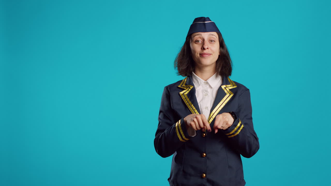 Smilign airliner doing heart shaped sign with hands