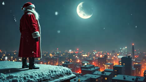 santa claus on a rooftop at night