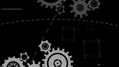 animación de la red de engranajes giratorios y procesamiento de datos