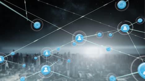 connectors moving on cityscape background