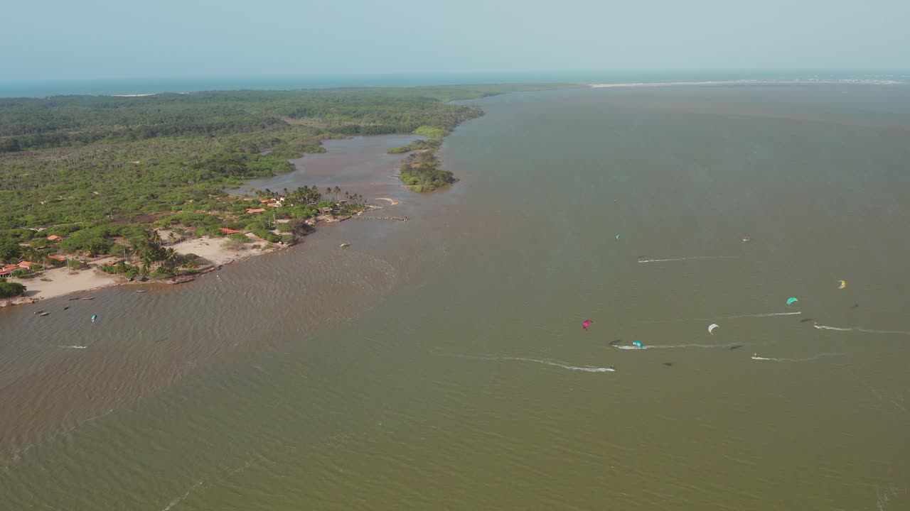 Aerial View of Kitesurfing on a Beach