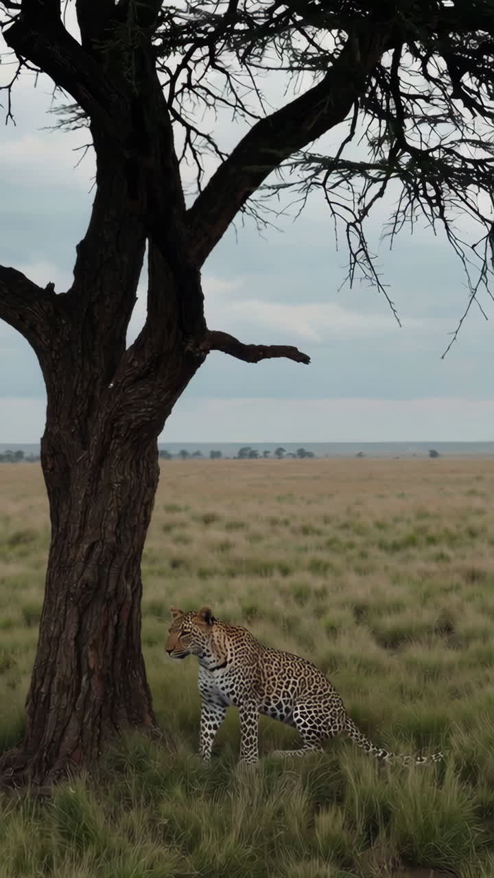 Leopard Under a Tree in the Savannah
