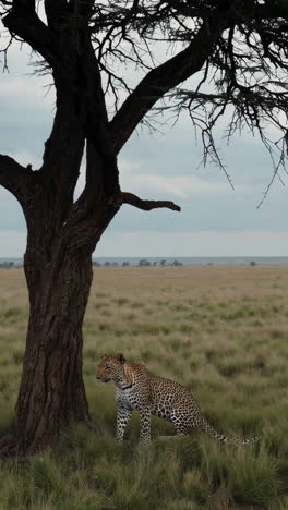 leopard under a tree in the savannah