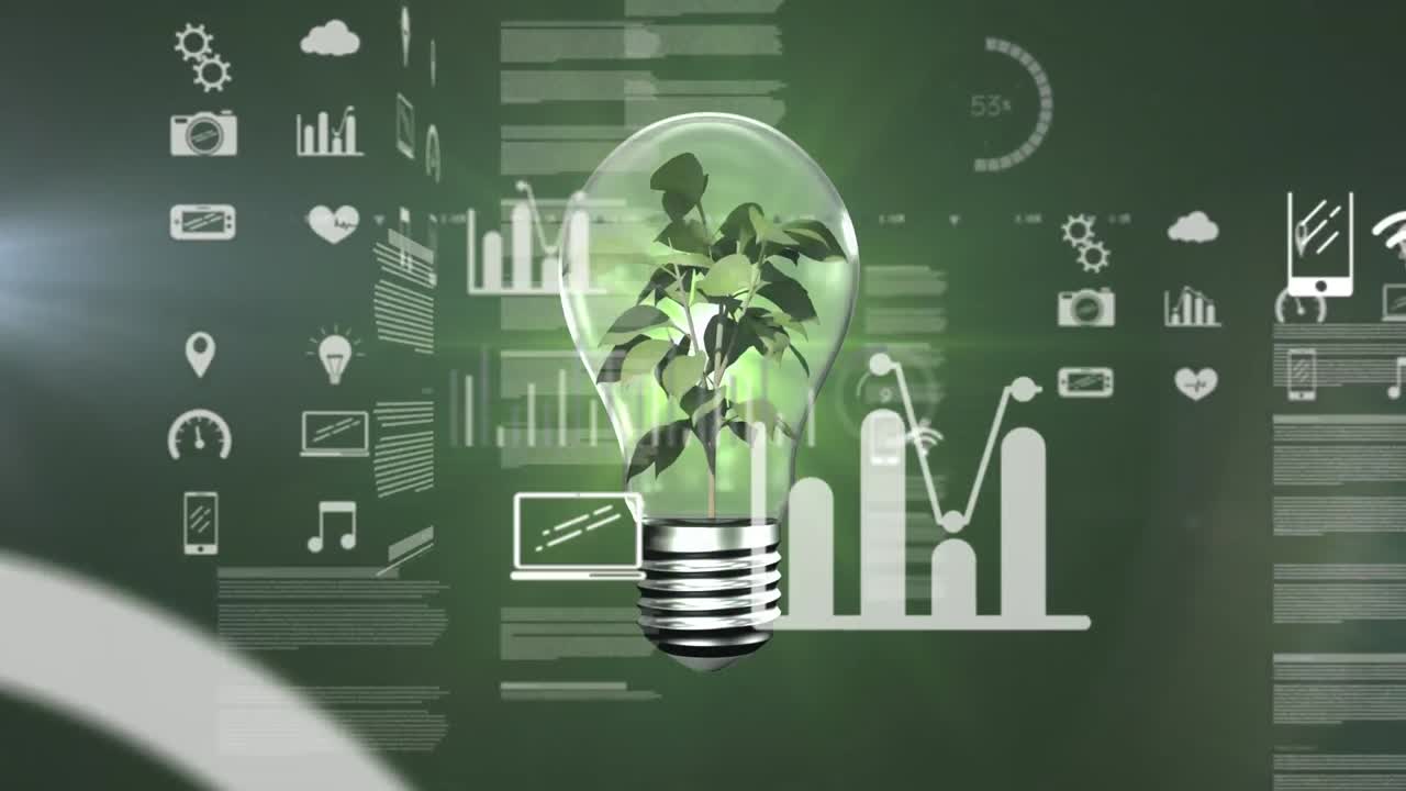 Animation of financial data processing over light bulb