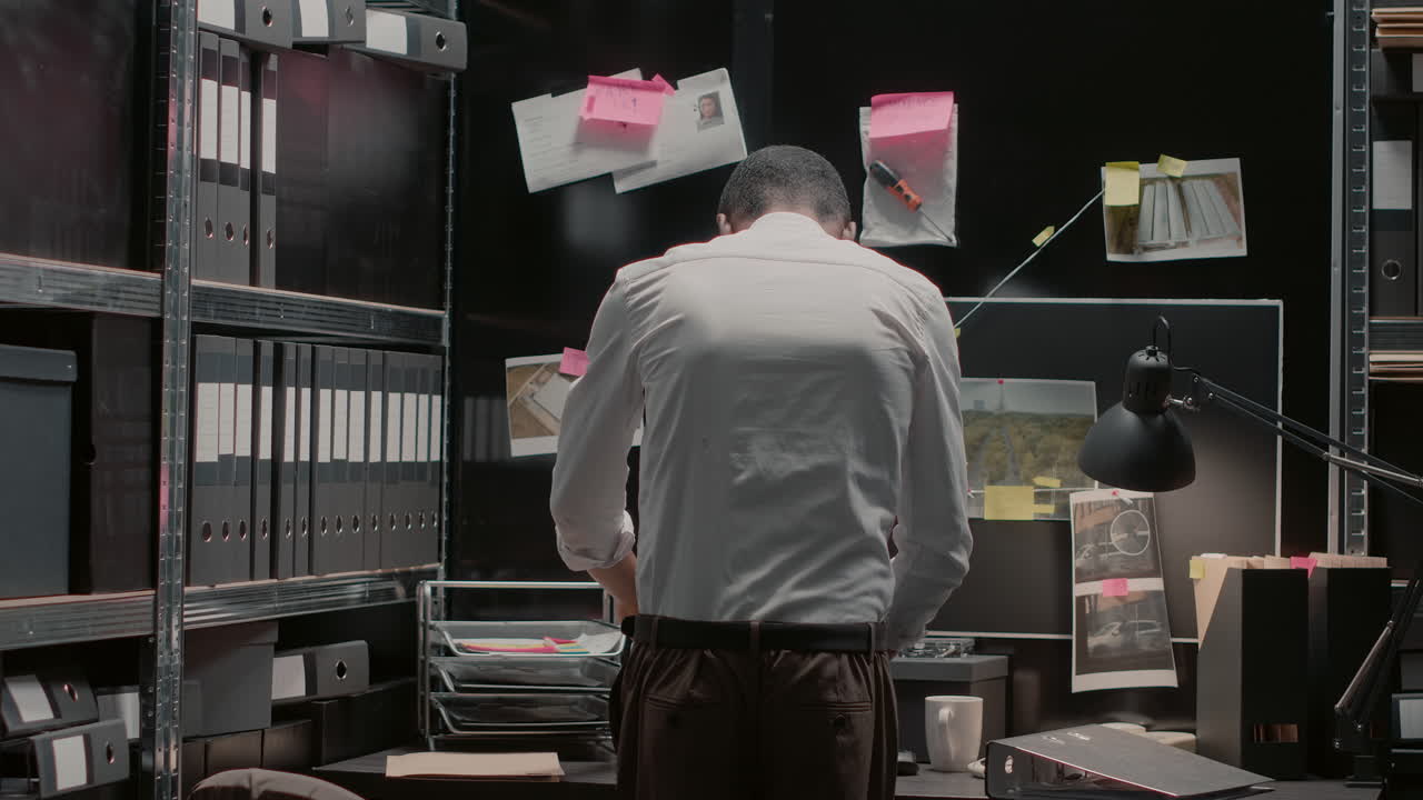 Detective Working on Crime Investigation in Office