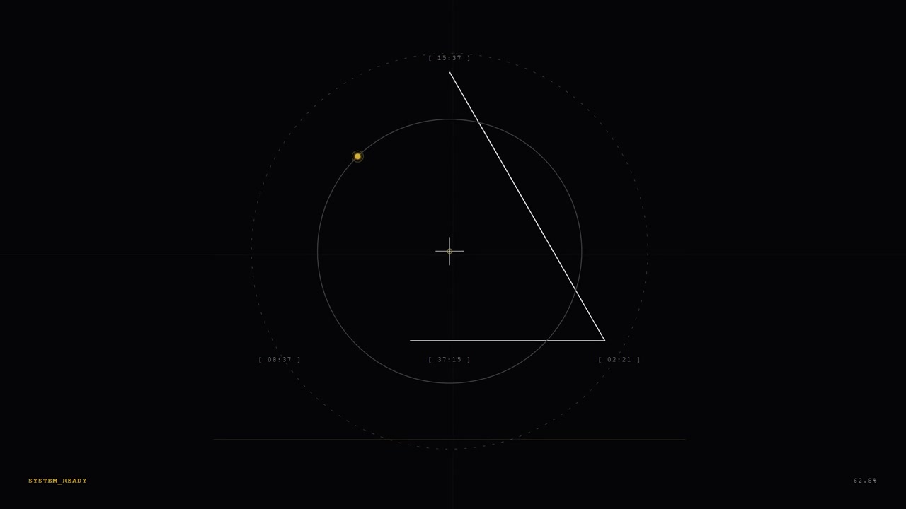 Abstract Digital Interface With Rotating Geometric Shapes and Data Points