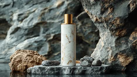 luxury perfume bottle on rocks