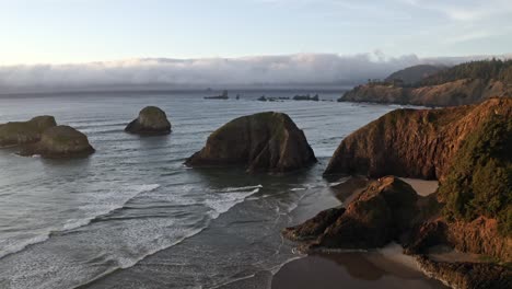 aerial shot of beach rocks