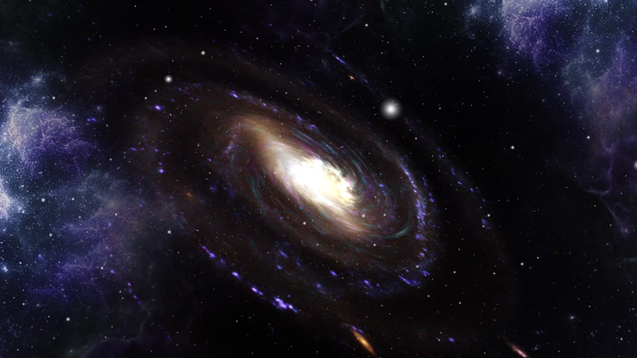 우주에서 움직이는 보라색 은하