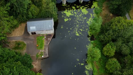 overhead aerial shot of shaws bridge, a nature reserve in belfast, northern ireland