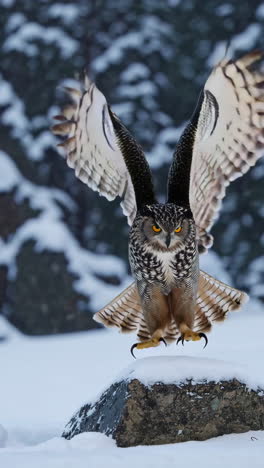 majestic owl landing in winter snow