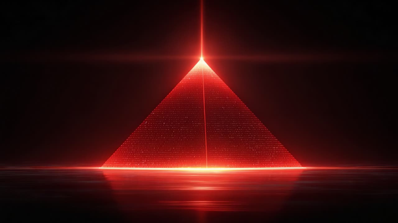 A Stunning Visual Representation of a Radiant Red Pyramid Emerges from the Darkness, Captivating the Viewer with Its Intricate Patterns and Ethereal Glow, Evoking Feelings of Mystery and Awe
