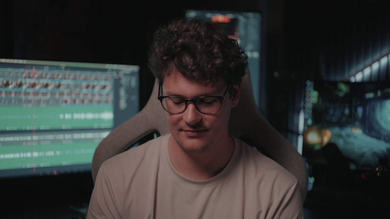 Young Man Working on Video Editing Software