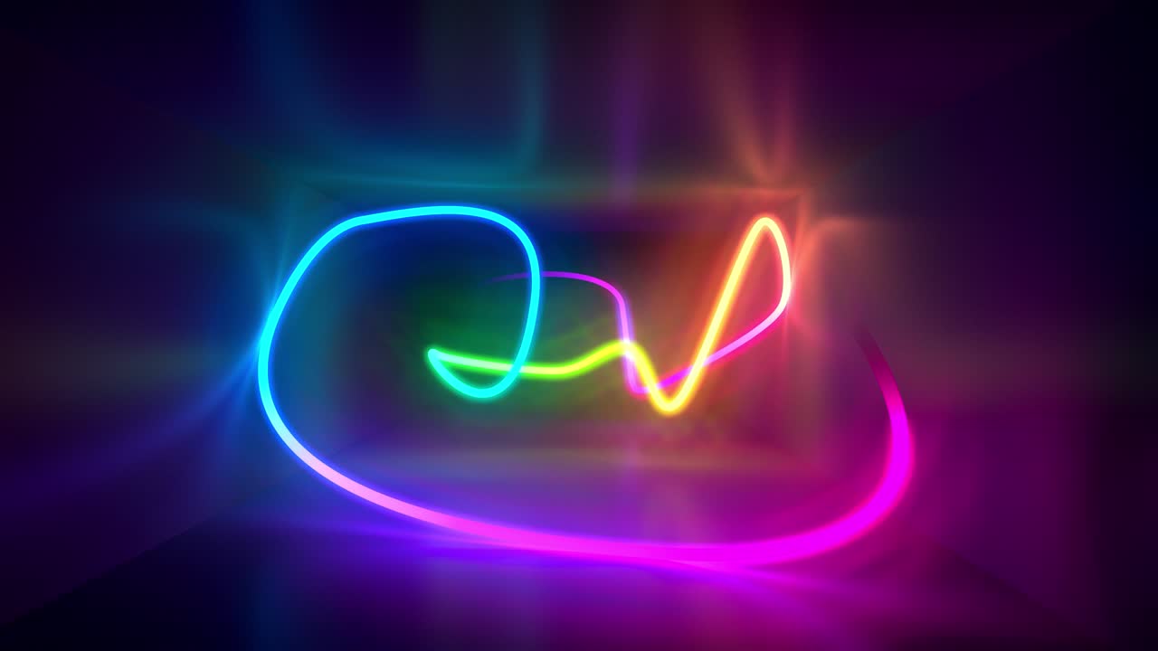 다채로운 빛나는 선들이 정의되지 않은 공간에 그려집니다.