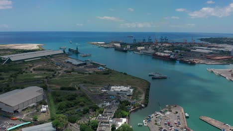 city on the indian ocean. aerial view port louis on beautiful sunny day. capital of the island of mauritius