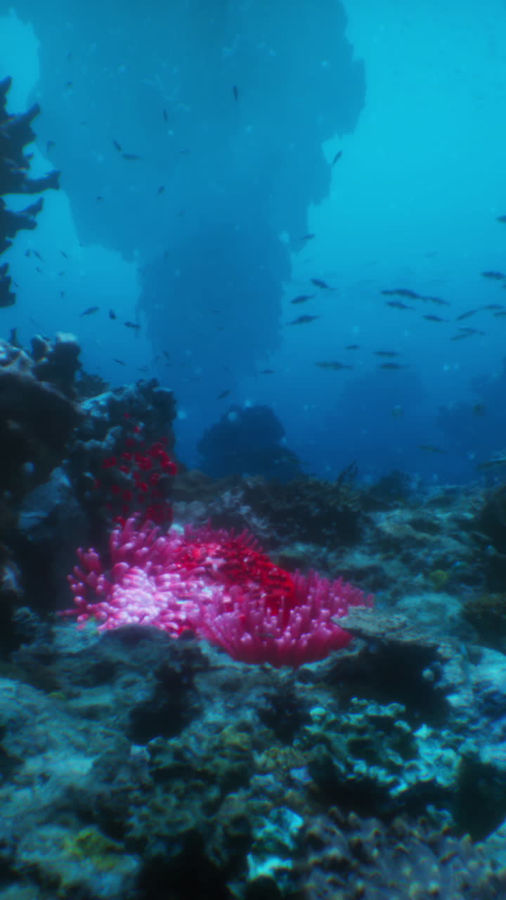 Pembe Anemonlarla Canlı Sualtı Mercan Resifi