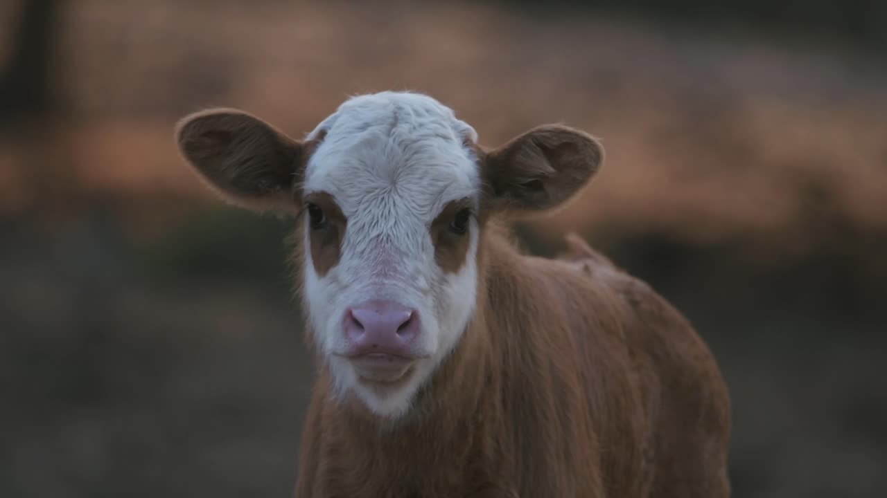 в фокусе выстрел в коричневую пятнистую корову, глядящую в камеру в рамат-хаголан