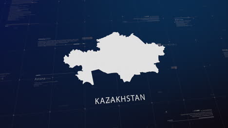 kazakhstan country map comes to life with cinematic panning, unveiling key details, the capital, and slogan, providing an engaging background for corporate and commercial use