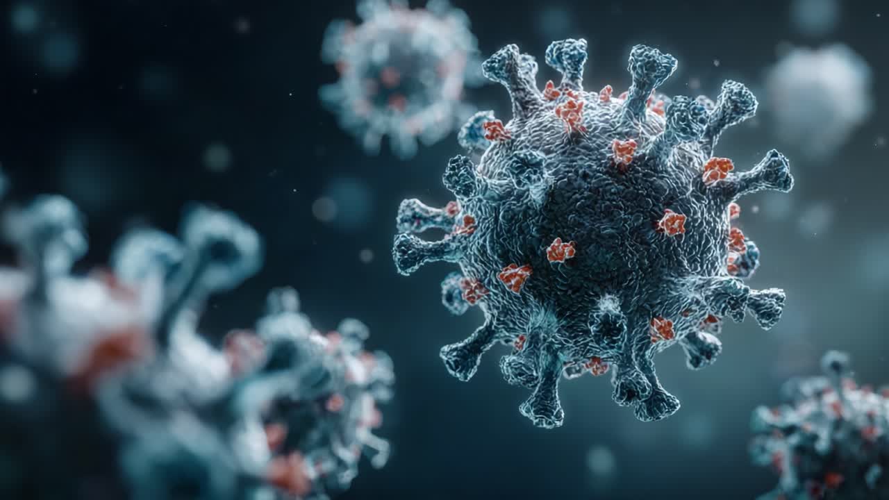 Detaljeret mikroskopisk visualisering af en virus med spidse proteiner, der viser dens indviklede struktur og komplekse overfladeegenskaber under avancerede billeddannelsesteknikker