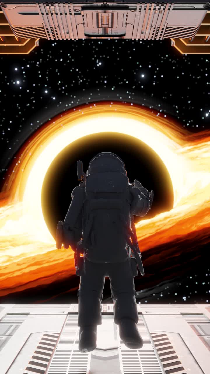 Astronaut observing black hole from spaceship