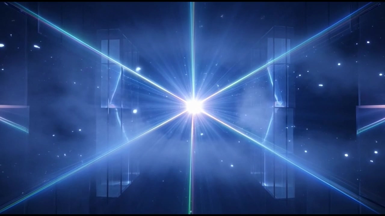 Abstract Tunnel with Glowing Blue Light and Particles
