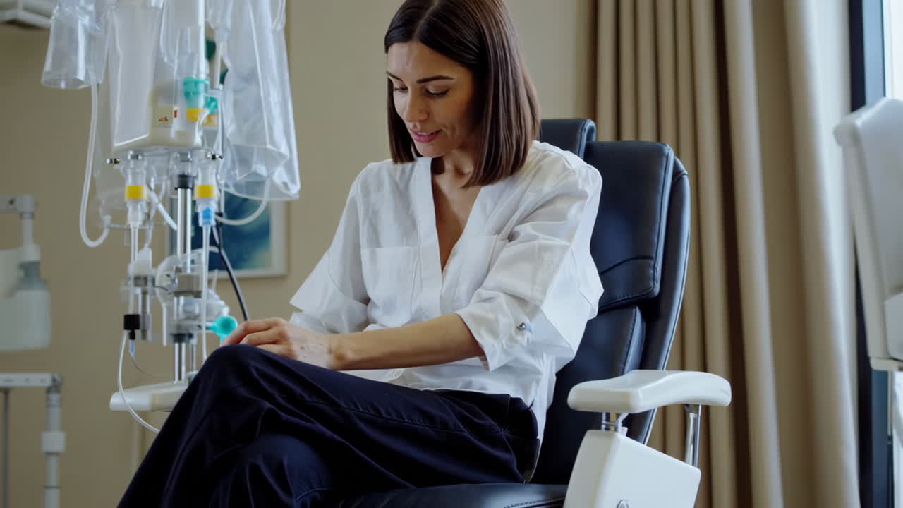 Patient undergoing treatment in a modern hospital room