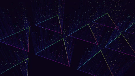 futuristic triangles pattern with motion small neon glitters