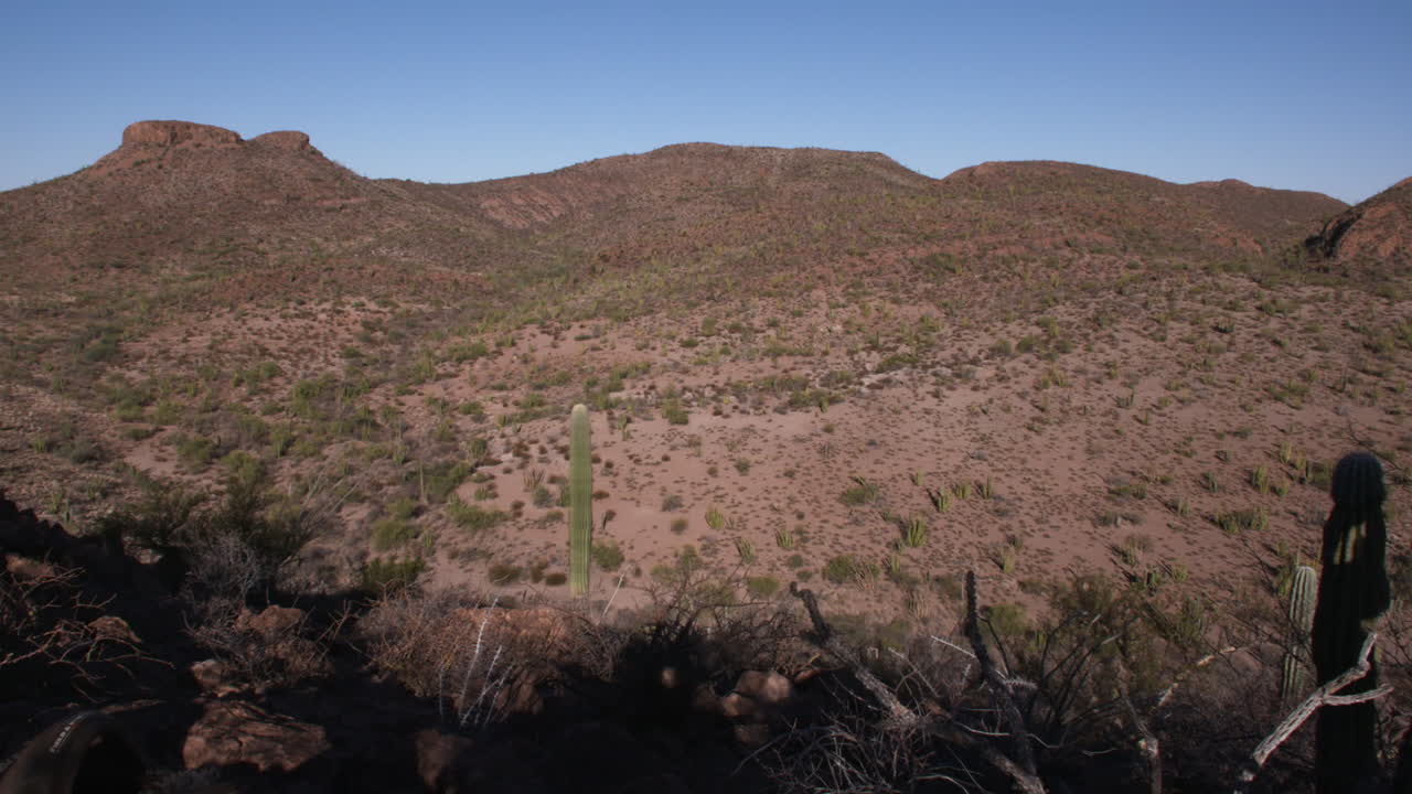 멕시코 사막 산의 와이드 패닝 샷