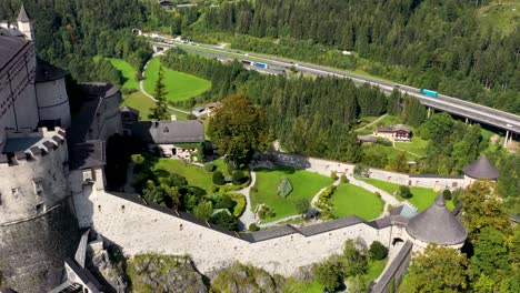 aerial view of alpine castle werfen near salzburg, austrian alps, austria, europe